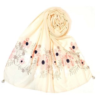 Limited edition embroidered flower hijab - Cream